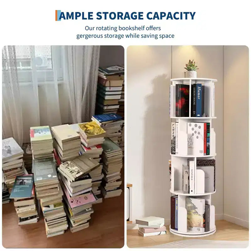 Libreria in legno girevole a 360° a 4 ripiani, espositore da terra