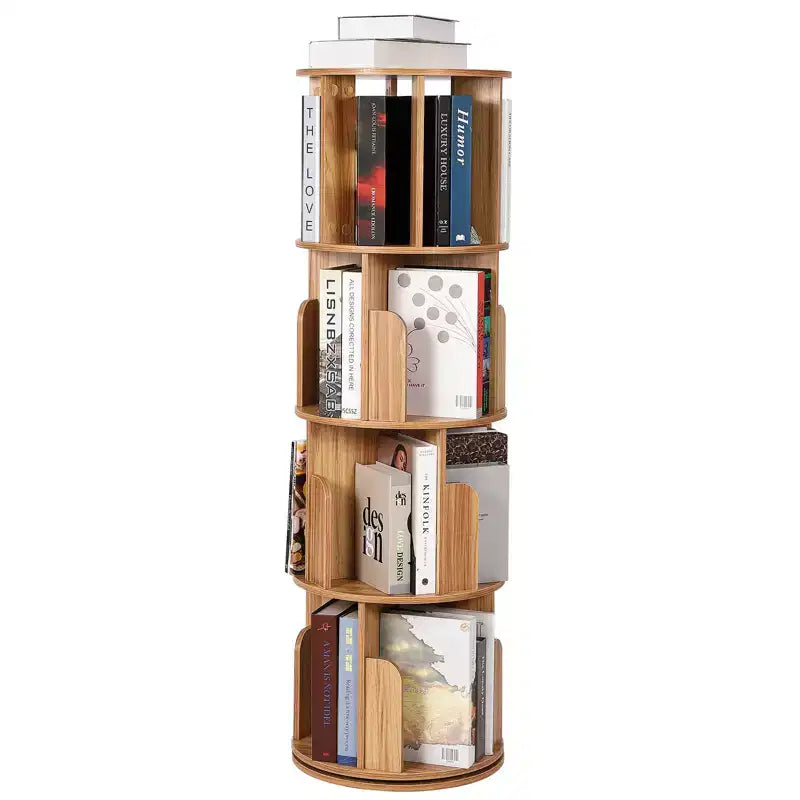 Libreria in legno girevole a 360° a 4 ripiani, espositore da terra