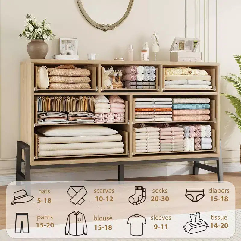 Comò ampio a 7 cassetti, cassettiera in legno indipendente da 52" per camera da letto e soggiorno