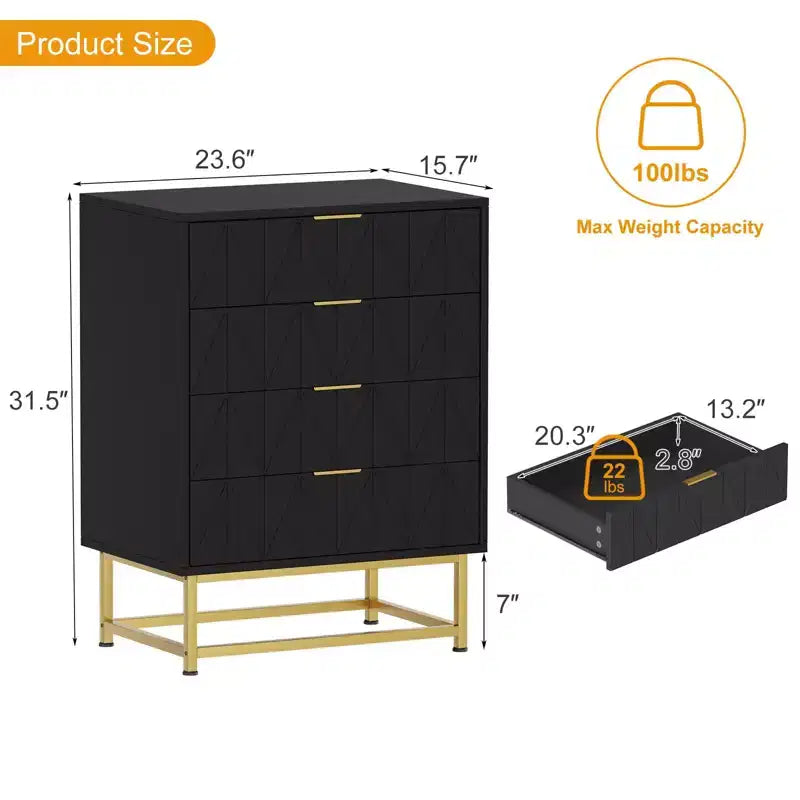 4-Drawer Fabric Dresser for Bedroom, Small Storage Chest with Wood Top, Modern Nightstand End Table