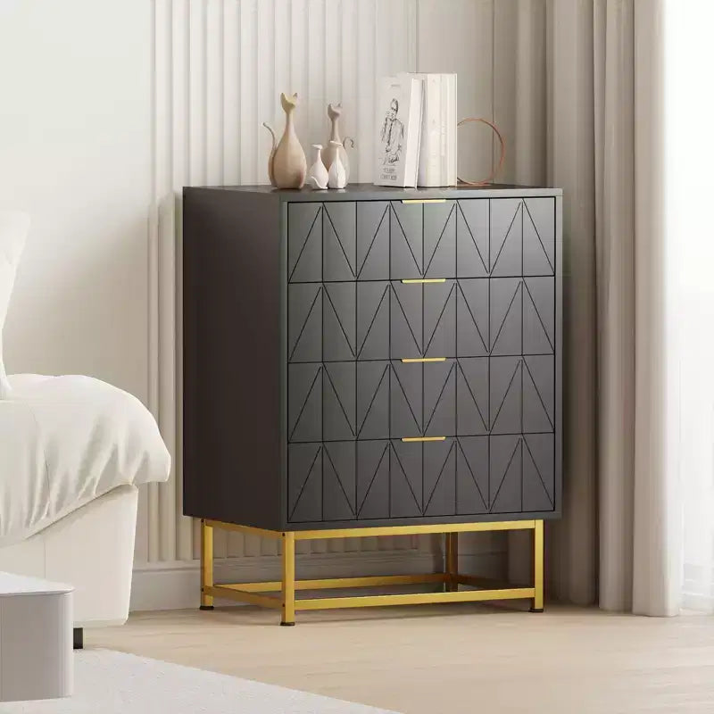 4-Drawer Fabric Dresser for Bedroom, Small Storage Chest with Wood Top, Modern Nightstand End Table