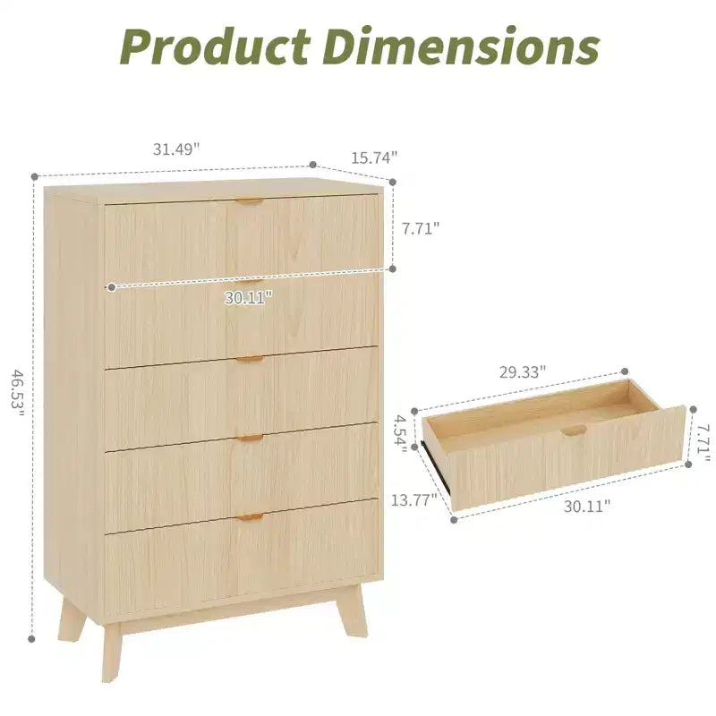 Cassettiera moderna in legno per camera da letto, corridoio, rovere naturale