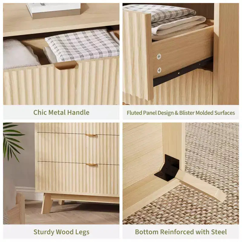 Cassettiera moderna in legno per camera da letto, corridoio, rovere naturale