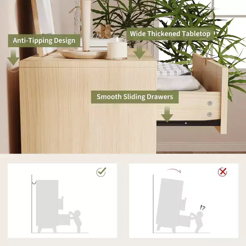 Cassettiera moderna in legno per camera da letto, corridoio, rovere naturale