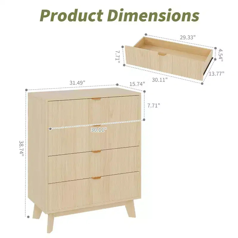 Cassettiera moderna in legno per camera da letto, corridoio, rovere naturale