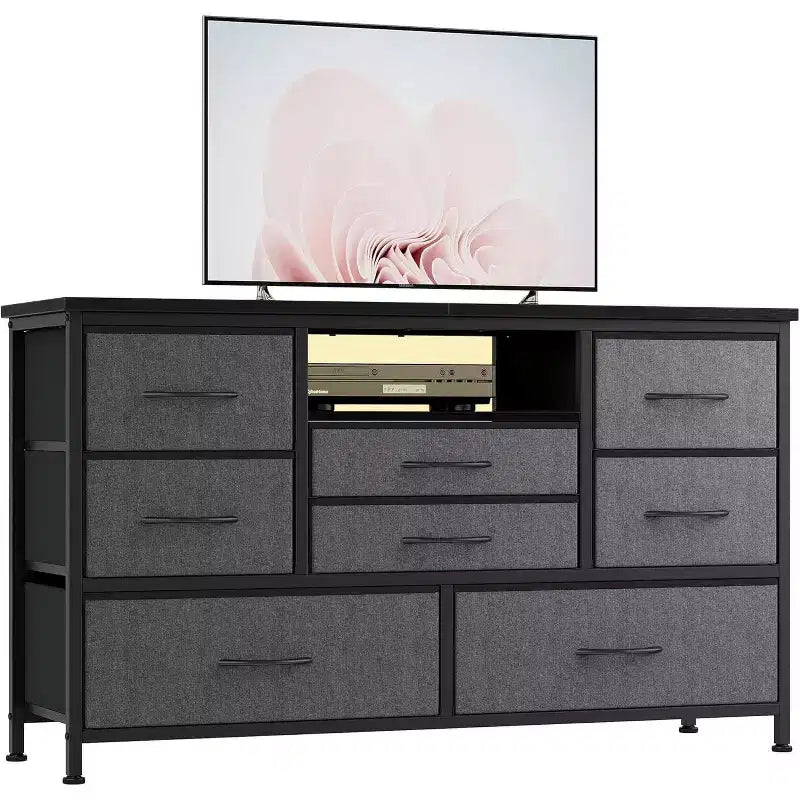 47.4-inch Multi-Functional TV Stand with 8 Drawers, RGB Smart Light Strip, Dual Power Outlets, Suitable for Multiple Scenarios