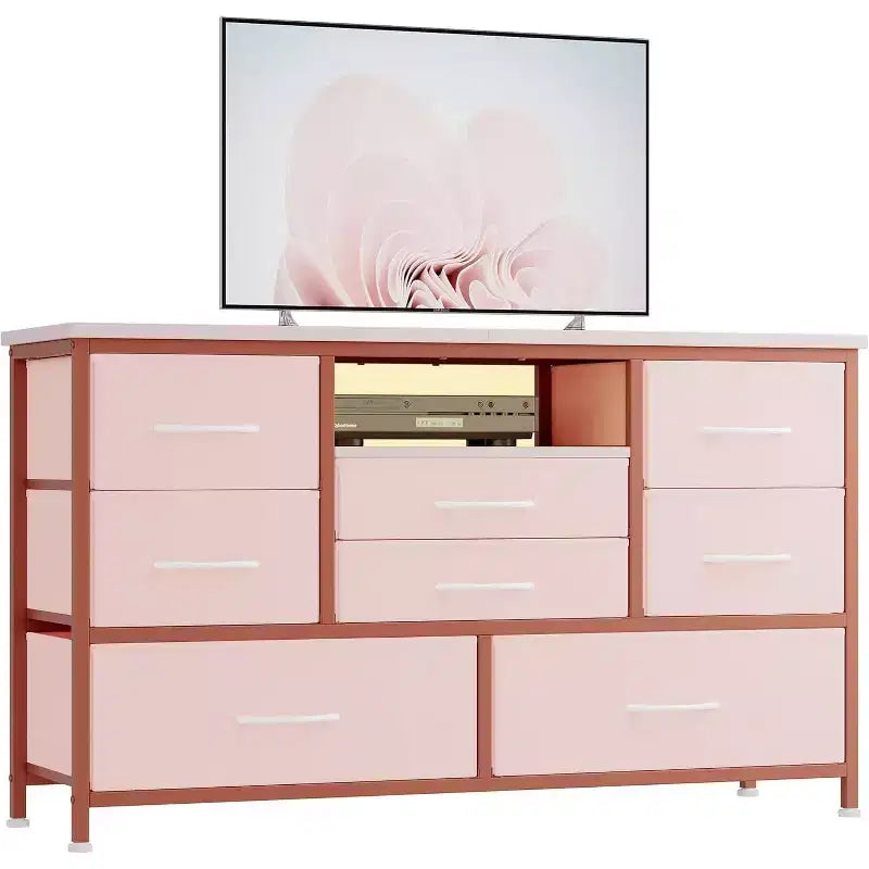 47.4-inch Multi-Functional TV Stand with 8 Drawers, RGB Smart Light Strip, Dual Power Outlets, Suitable for Multiple Scenarios