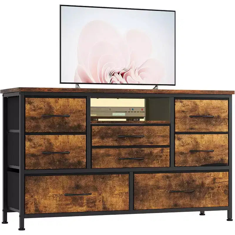 47.4-inch Multi-Functional TV Stand with 8 Drawers, RGB Smart Light Strip, Dual Power Outlets, Suitable for Multiple Scenarios
