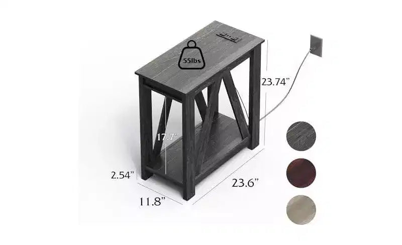 DEXYLLO End Tables Living Room Set of 2 with Charging Station, Sofa Side Tables with Open Storage Shelf, Slim Farmhouse End Table Sets