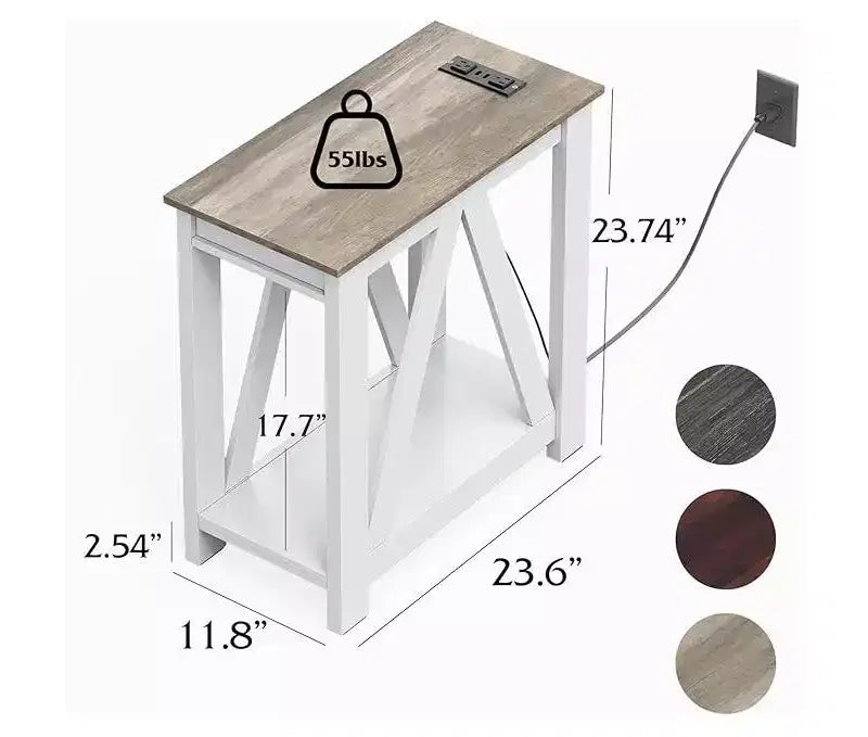 DEXYLLO End Tables Living Room Set of 2 with Charging Station, Sofa Side Tables with Open Storage Shelf, Slim Farmhouse End Table Sets