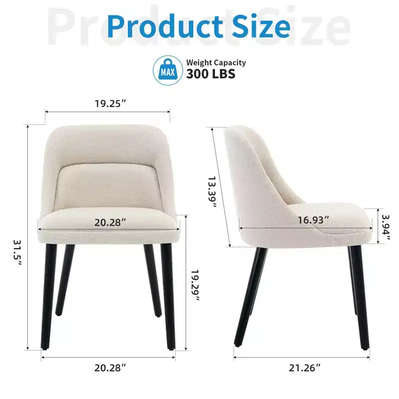 Set di 2 sedie da pranzo imbottite in lino con gambe in legno, sedie da cucina moderne