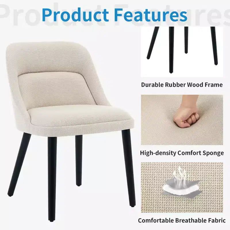 Set di 2 sedie da pranzo imbottite in lino con gambe in legno, sedie da cucina moderne