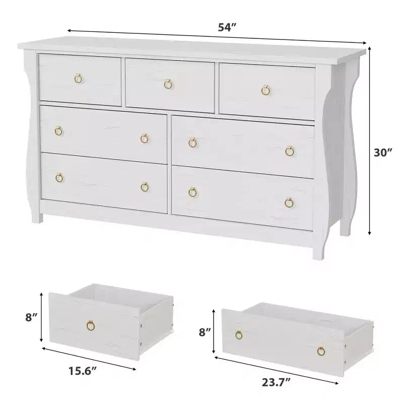 Cassettiera alta a 6/7 cassetti con gambe curve e inserti in rattan, contenitore autoportante