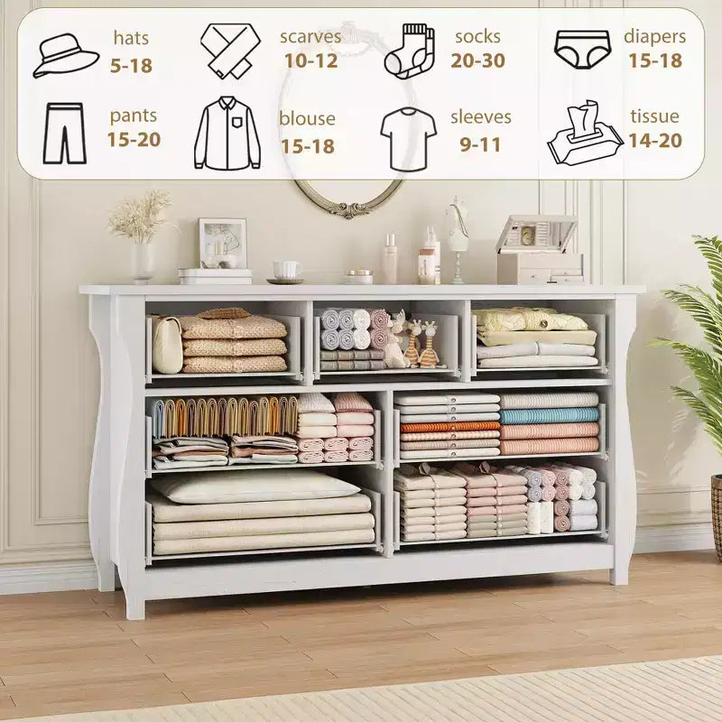 Cassettiera alta a 6/7 cassetti con gambe curve e inserti in rattan, contenitore autoportante