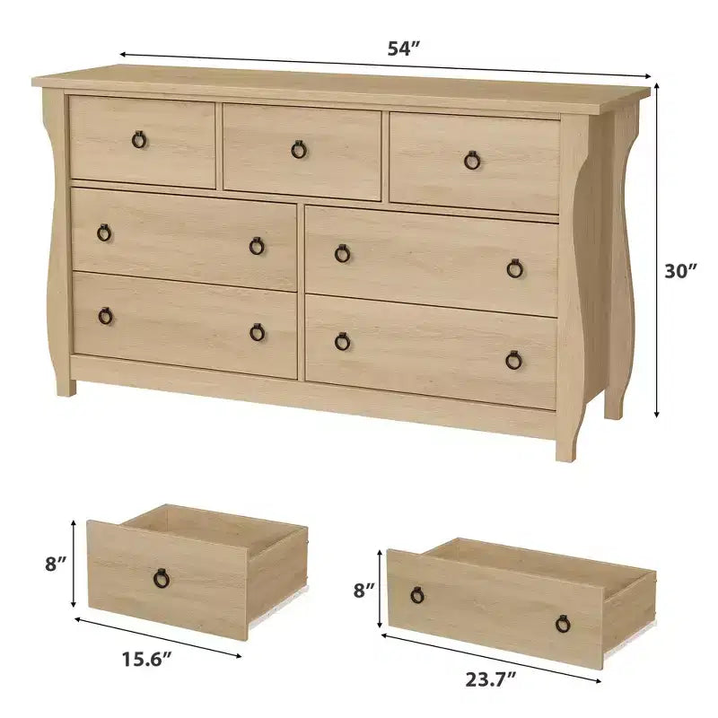 Cassettiera alta a 6/7 cassetti con gambe curve e inserti in rattan, contenitore autoportante