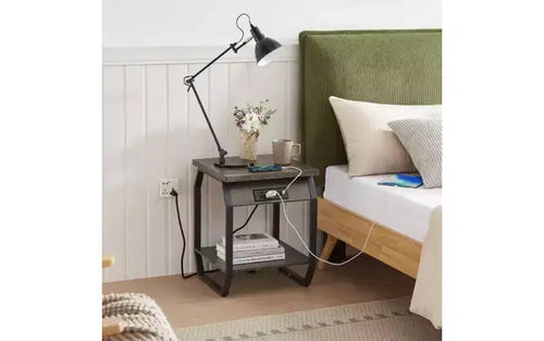 Acekool Lot de 2 tables d'appoint avec station de charge, tables de chevet avec ports USB et prises, petites étagères de rangement pour salon et chambre à coucher