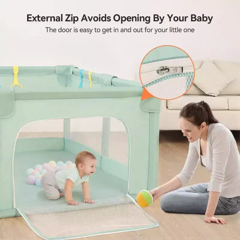 GOTGELIF 74x50 4-Panel Baby Playpen Spacious & Secure Portable Playard