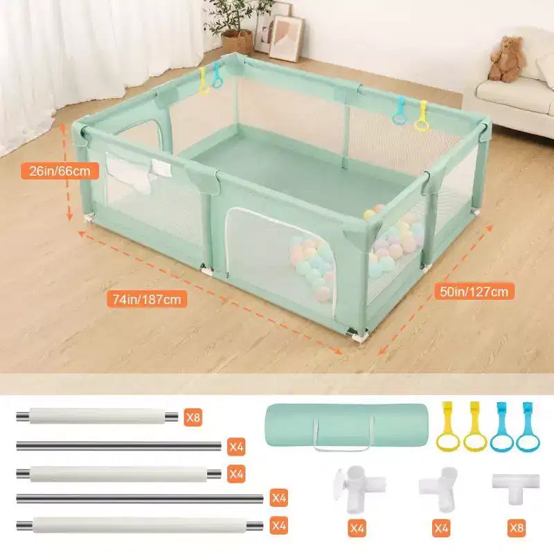 GOTGELIF 74x50 4-Panel Baby Playpen Spacious & Secure Portable Playard