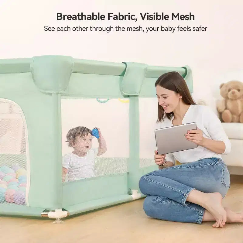 GOTGELIF 74x50 4-Panel Baby Playpen Spacious & Secure Portable Playard