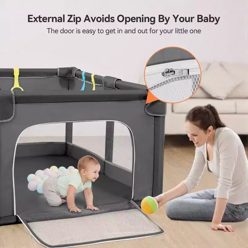 GOTGELIF 74x50 4-Panel Baby Playpen Spacious & Secure Portable Playard