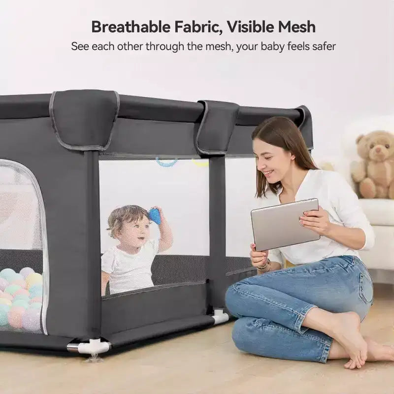 GOTGELIF 74x50 4-Panel Baby Playpen Spacious & Secure Portable Playard