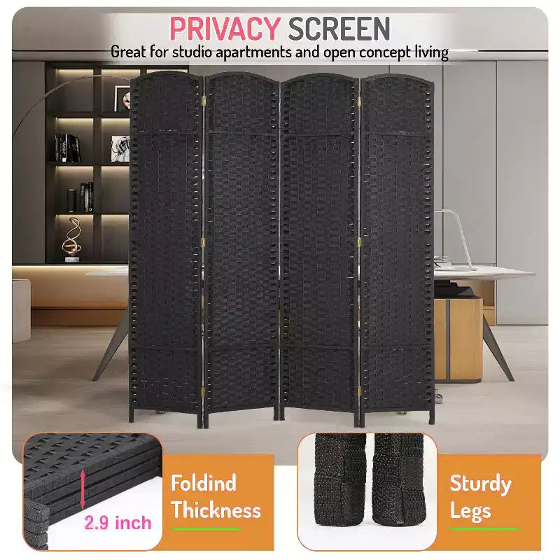 FDW Round Top Woven Room Divider 4/6/8-Panel Foldable Partition Screen for Home Office