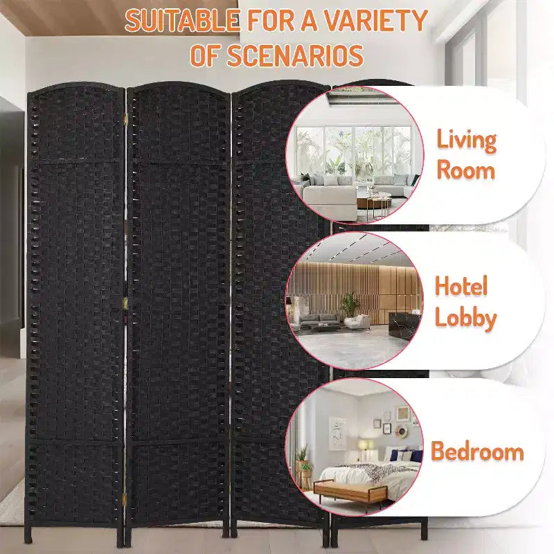 FDW Round Top Woven Room Divider 4/6/8-Panel Foldable Partition Screen for Home Office