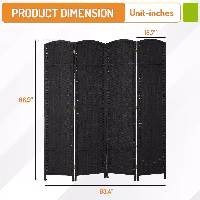 FDW Round Top Woven Room Divider 4/6/8-Panel Foldable Partition Screen for Home Office