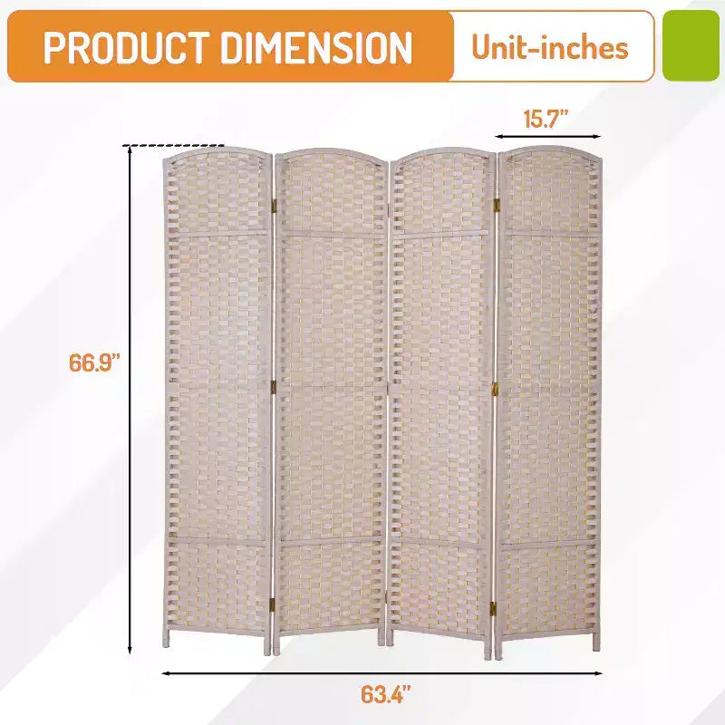 FDW Round Top Woven Room Divider 4/6/8-Panel Foldable Partition Screen for Home Office