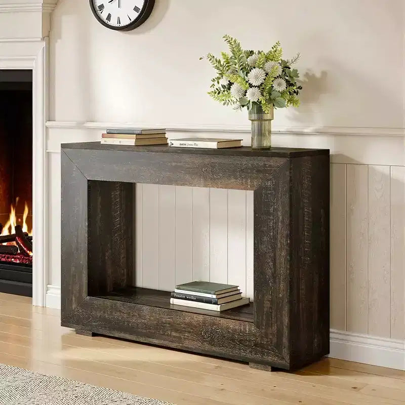 MAYEERTY Farmhouse Rustic Wood Grain Console Table with Vintage Simple Charm
