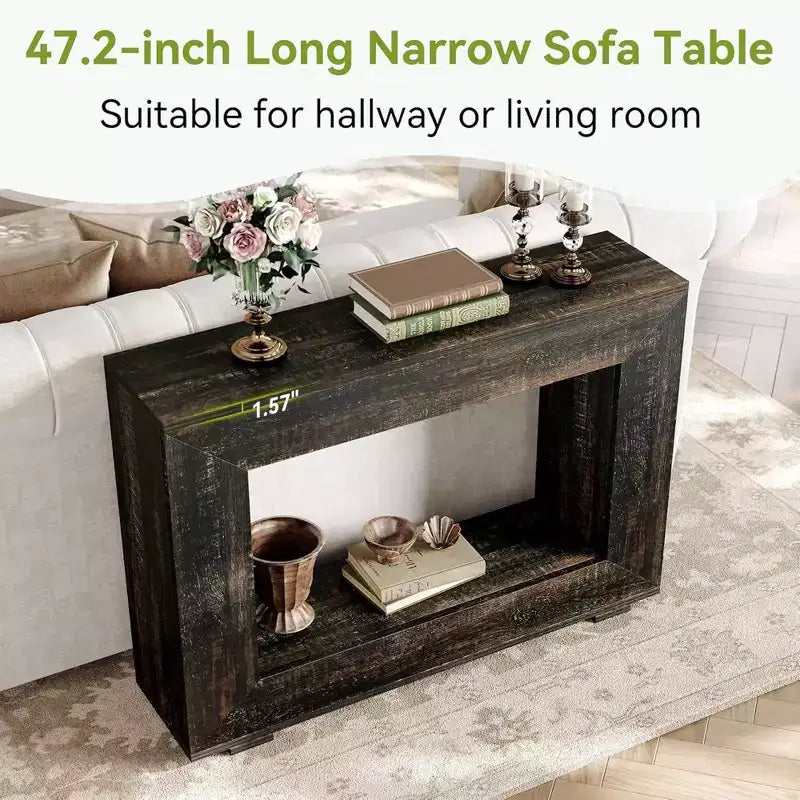 MAYEERTY Farmhouse Rustic Wood Grain Console Table with Vintage Simple Charm