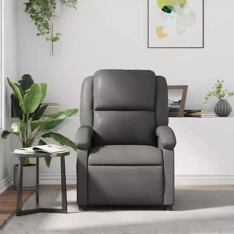 VidaXL Manual Recliner Chair with Adjustable Back/Footrest, Gray Faux Leather Reclining Sofa for Ultimate Comfort