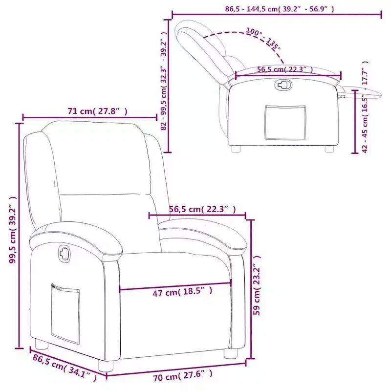 VidaXL Manual Recliner Chair with Adjustable Back/Footrest, Gray Faux Leather Reclining Sofa for Ultimate Comfort