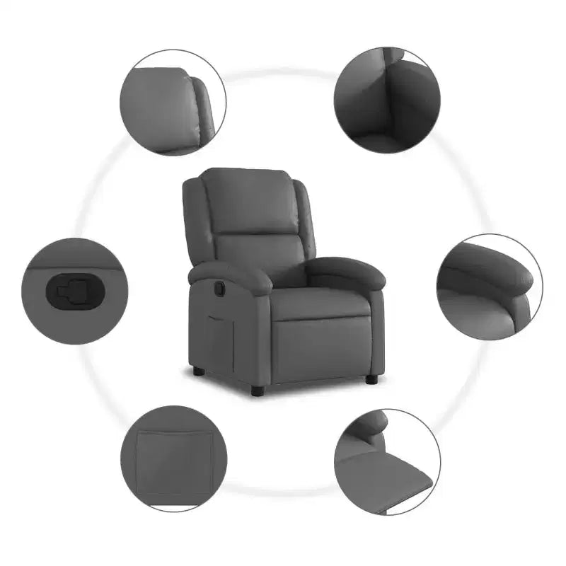 VidaXL Manual Recliner Chair with Adjustable Back/Footrest, Gray Faux Leather Reclining Sofa for Ultimate Comfort