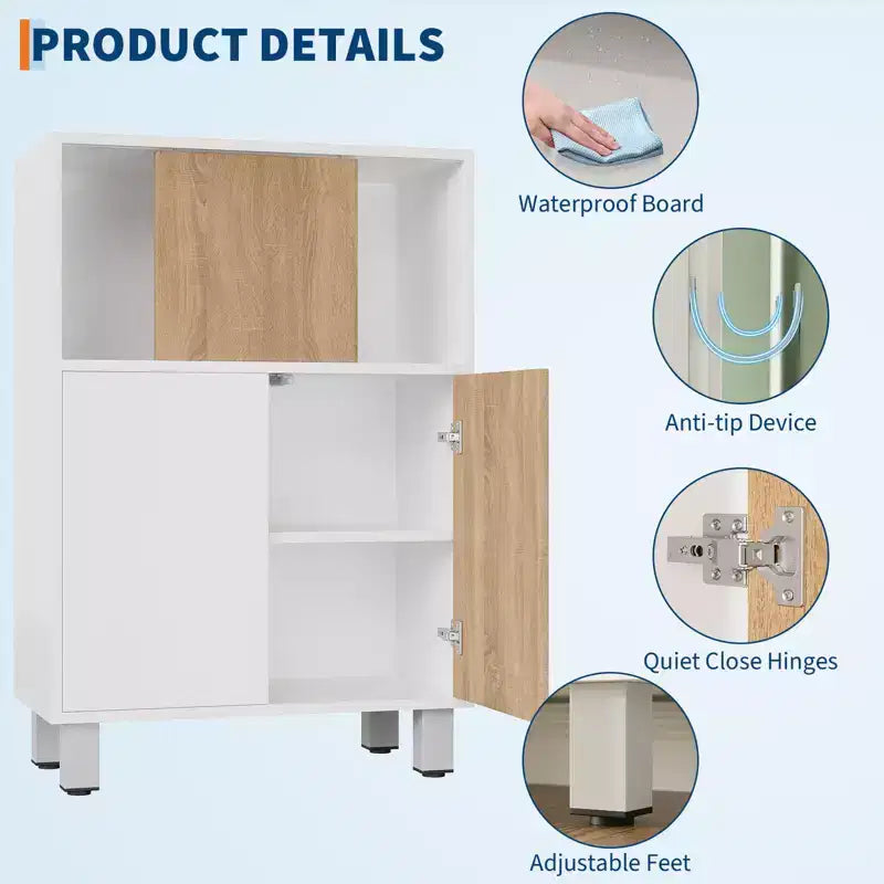 Wooden Storage Cabinet - Sideboard Buffet with Sliding Doors, Adjustable Shelves, Bathroom Floor Standing Cabinet, Bookshelf for Small Space, Corner