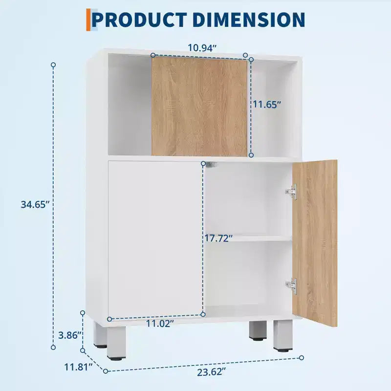 Wooden Storage Cabinet - Sideboard Buffet with Sliding Doors, Adjustable Shelves, Bathroom Floor Standing Cabinet, Bookshelf for Small Space, Corner