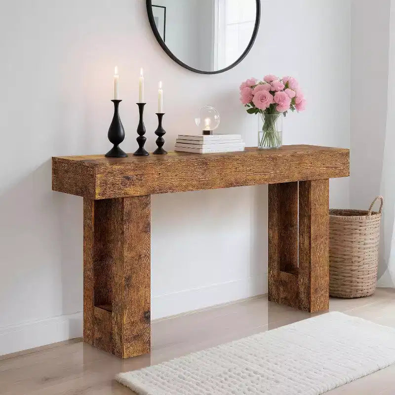 63 Farmhouse Console Table, Long Sofa Table Behind Couch, Wooden Entryway Table