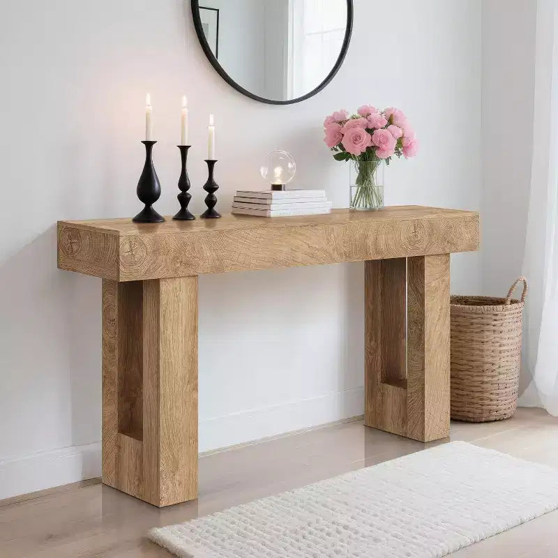 63 Farmhouse Console Table, Long Sofa Table Behind Couch, Wooden Entryway Table