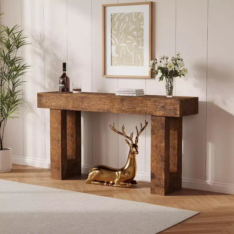 63 Farmhouse Console Table, Long Sofa Table Behind Couch, Wooden Entryway Table