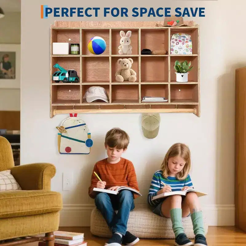 GustoWave 15 Cubbies Storage Organizer with Hooks and Shelf for Kids Toys