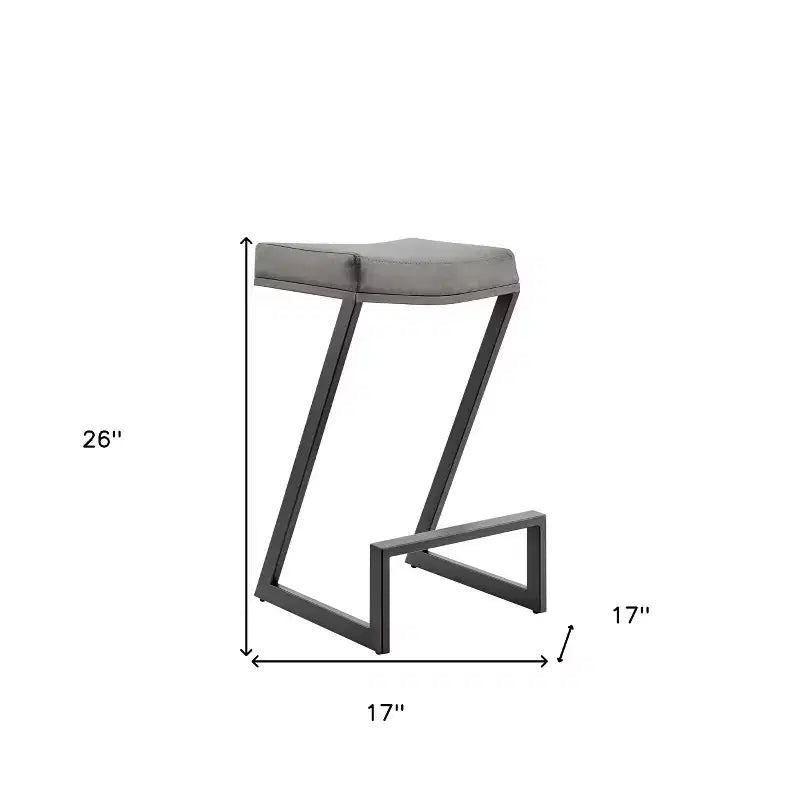 HomeRoots 26 Gray and Black Faux Leather and Iron Backless Counter Height Bar Chair