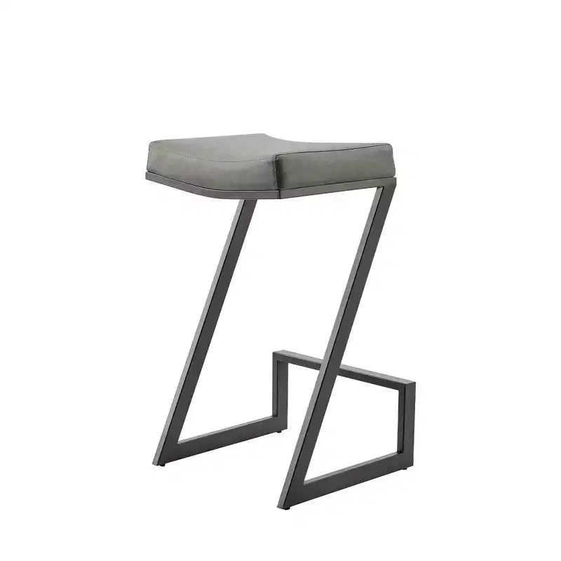 HomeRoots 26 Gray and Black Faux Leather and Iron Backless Counter Height Bar Chair