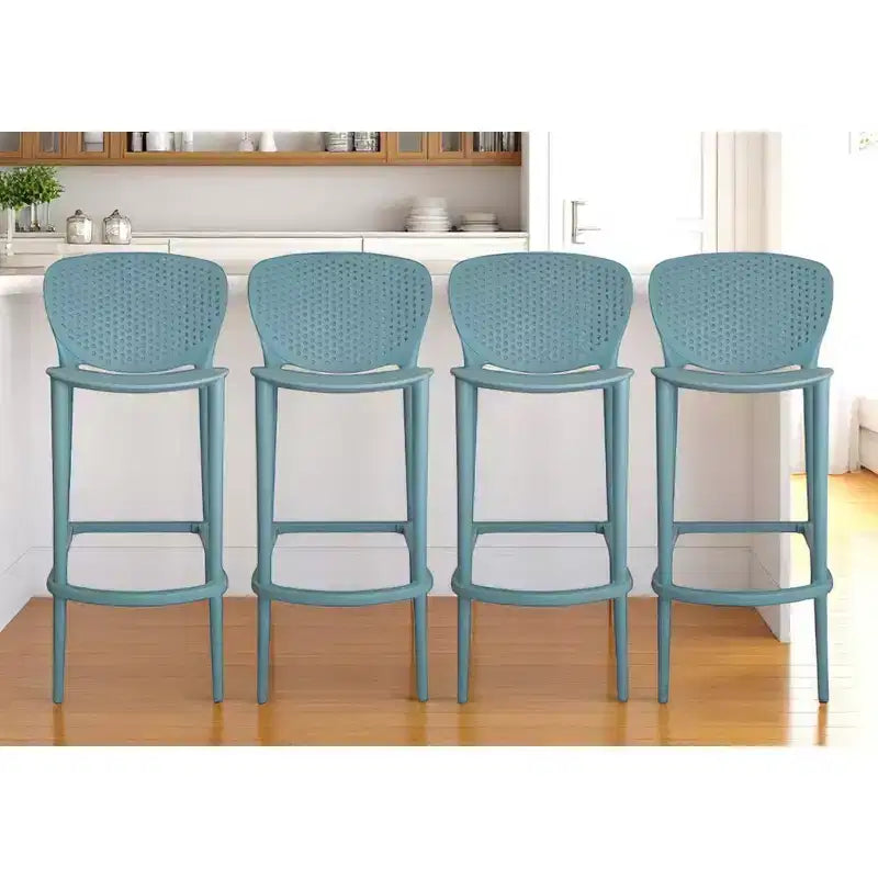 HomeRoots Set of Four 30 Green Heavy Duty Plastic Low Back Bar Height Bar Chairs