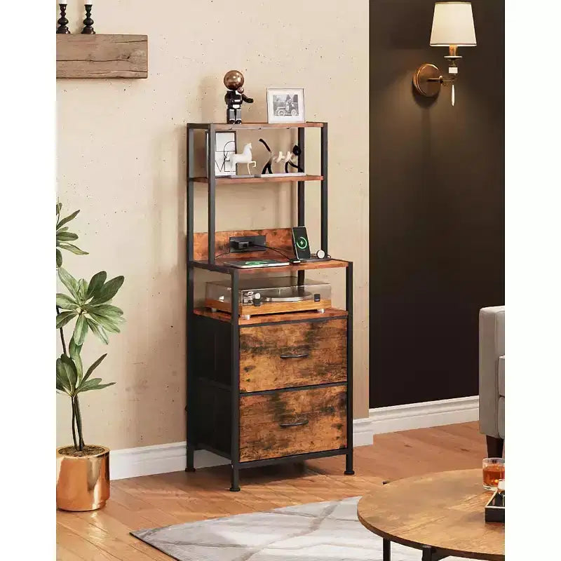 GALAXHERO Tables de chevet, lot de 2 avec station de recharge, table de chevet LED avec 2 tiroirs en tissu, commode de rangement, table de nuit moderne avec lumières Bluetooth