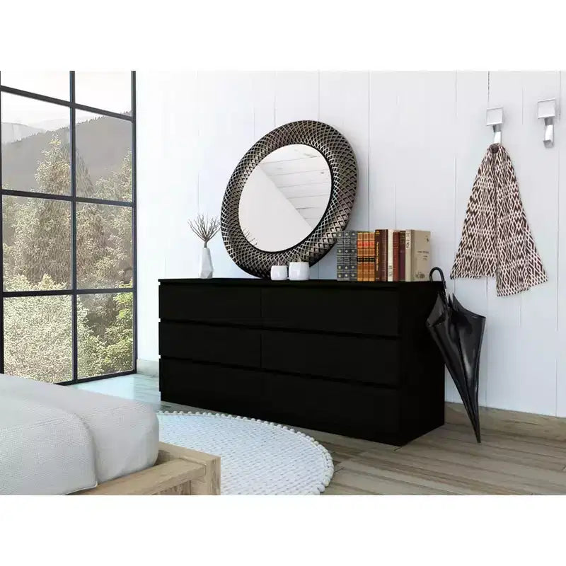 Okak Modern Elegant Bedroom Dresser Nightstand with 6 Double Drawers Ample Storage Chest Cabinet for Living Room Hallway Entryway