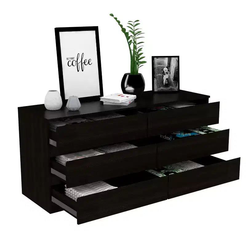 Okak Modern Elegant Bedroom Dresser Nightstand with 6 Double Drawers Ample Storage Chest Cabinet for Living Room Hallway Entryway