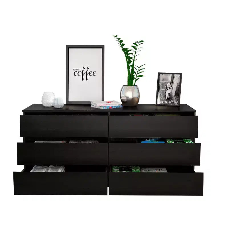 Okak Modern Elegant Bedroom Dresser Nightstand with 6 Double Drawers Ample Storage Chest Cabinet for Living Room Hallway Entryway