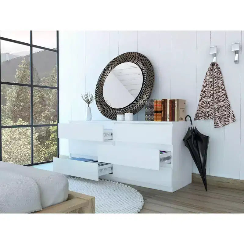Okak Modern Elegant Bedroom Dresser Nightstand with 6 Double Drawers Ample Storage Chest Cabinet for Living Room Hallway Entryway
