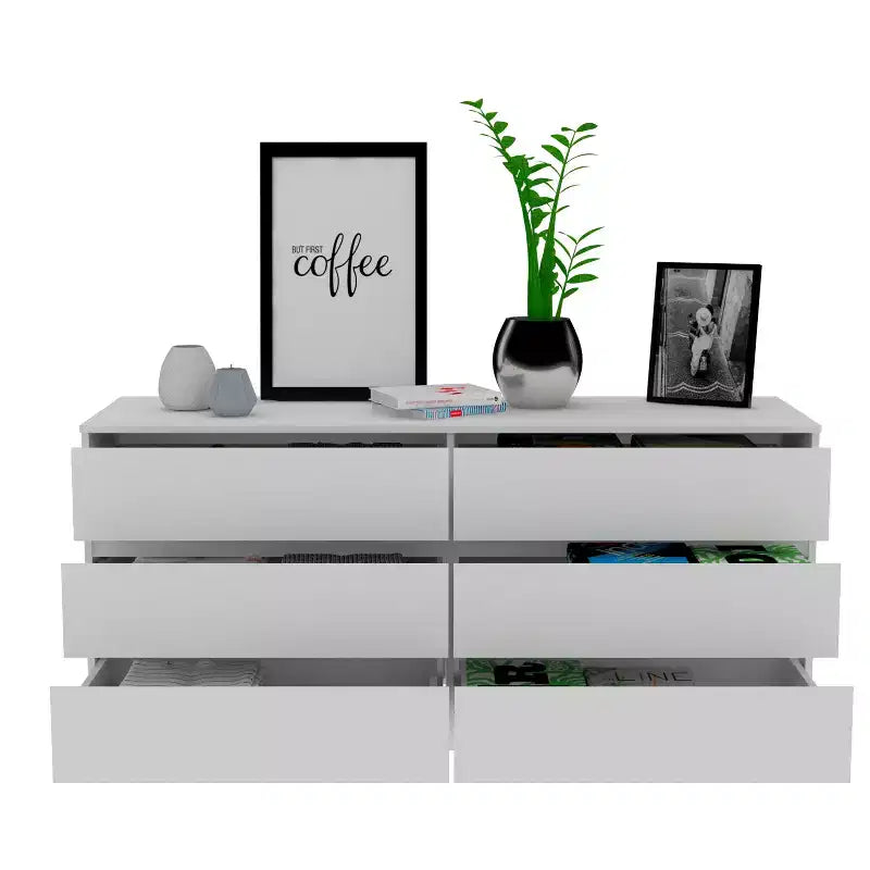Okak Modern Elegant Bedroom Dresser Nightstand with 6 Double Drawers Ample Storage Chest Cabinet for Living Room Hallway Entryway
