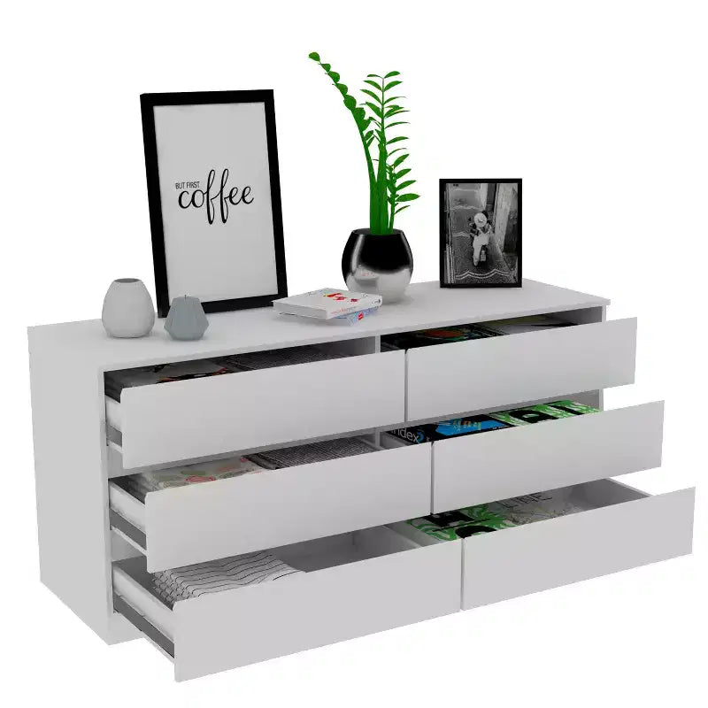 Okak Modern Elegant Bedroom Dresser Nightstand with 6 Double Drawers Ample Storage Chest Cabinet for Living Room Hallway Entryway